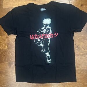 Men's Black Graphic Anime Tee with Red Script Detail